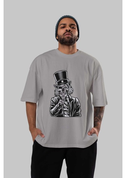I Want You Skull Ön Baskılı Gri Oversize T-Shirt Unisex Erkek Kadın Bisiklet Yaka indirimleri