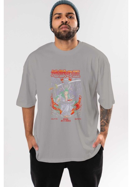 Roronoa Zoro 4 Anime Ön Baskılı Gri Oversize T-Shirt %100 Pamuk Erkek Kadın