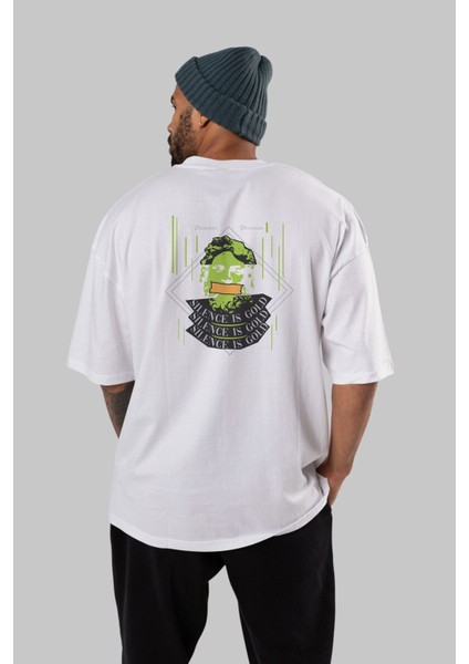 Silence Is Gold Arka Baskılı Beyaz Oversize T-Shirt Erkek Kadın Bisiklet Yaka indirimleri