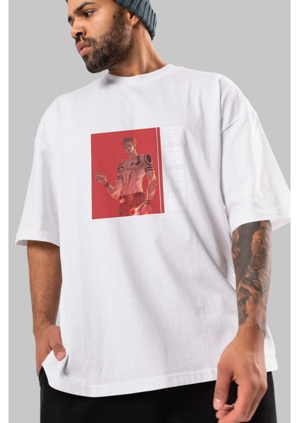 Sukuna Ryoumen 3 Anime Ön Baskılı Beyaz Oversize T-Shirt Erkek Kadın modelleri