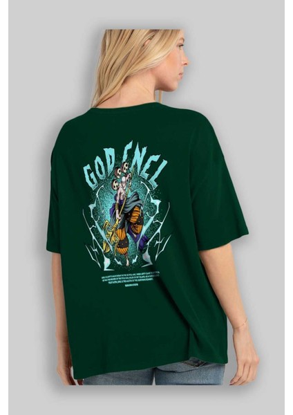 Eneru Anime Arka Baskılı Zümrüt Yeşili Oversize T-Shirt Pamuk Erkek Kadın fırsatları