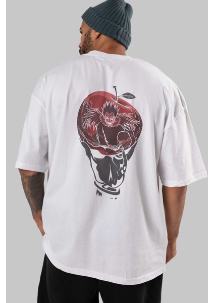 Death Note -Ryuk Anime Arka Baskılı Beyaz Oversize T-Shirt Pamuk Erkek Kadın fırsatları