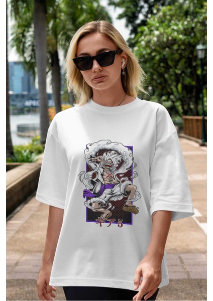 Monkey D. Luffy Gear5 Anime Ön Baskılı Beyaz Oversize T-Shirt Erkek Kadın indirimleri