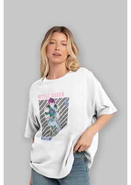 Hisoka Morow 2 2 Anime Ön Baskılı Beyaz Oversize T-Shirt Erkek Kadın fırsatları