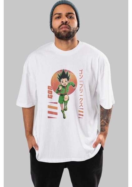 Gon Freecss Hunter x Hunter 2 Anime Ön Baskılı Beyaz Oversize T-Shirt Erkek Kadın