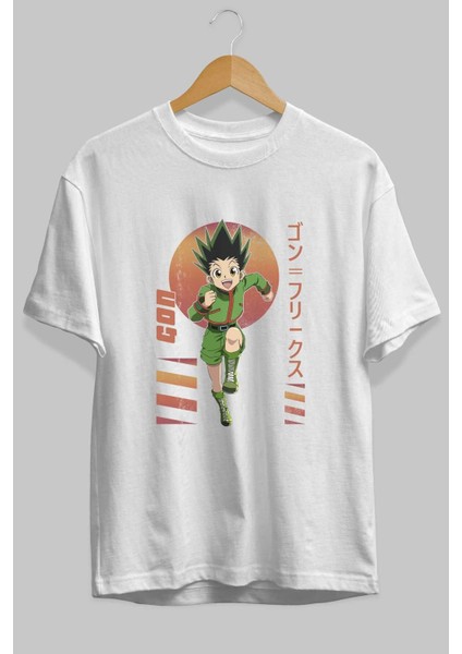 Gon Freecss Hunter x Hunter 2 Anime Ön Baskılı Beyaz Oversize T-Shirt Erkek Kadın fiyatları