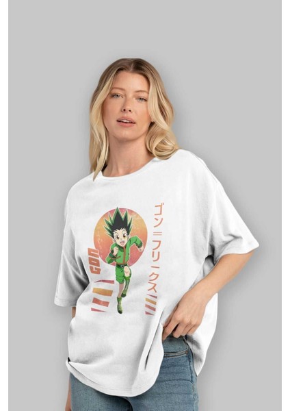 Gon Freecss Hunter x Hunter 2 Anime Ön Baskılı Beyaz Oversize T-Shirt Erkek Kadın fırsatları