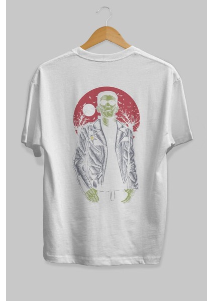 Frank Arka Baskılı Beyaz Oversize T-Shirt Erkek Kadın Bisiklet Yaka fiyatları