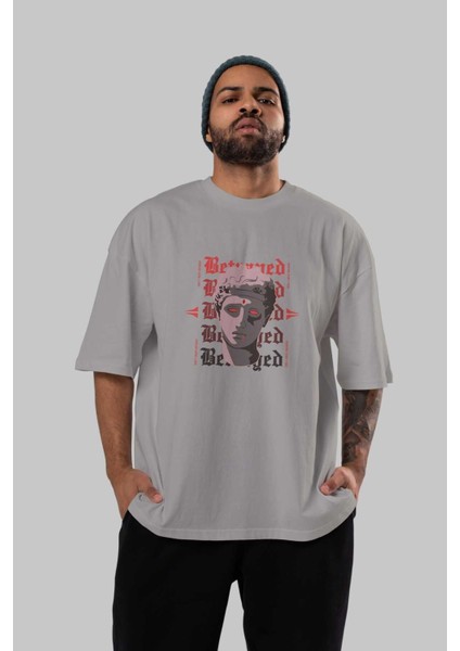 Betrayed Ön Baskılı Gri Oversize T-Shirt Unisex Erkek Kadın Bisiklet Yaka indirimleri