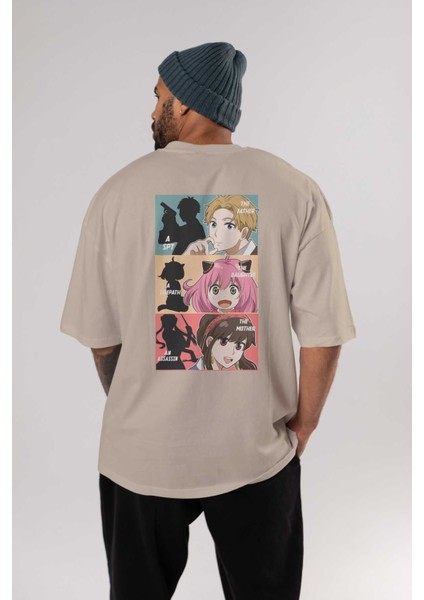 Spy x Famıly Anime Arka Baskılı Bej Oversize T-Shirt %100 Pamuk Erkek Kadın fırsatları
