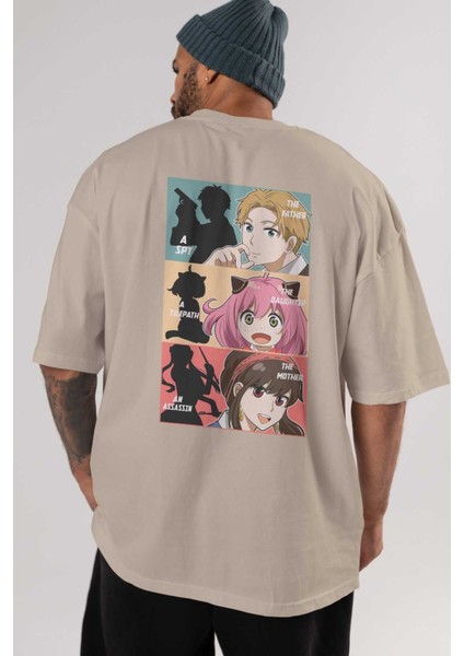 Spy x Famıly Anime Arka Baskılı Bej Oversize T-Shirt %100 Pamuk Erkek Kadın indirimleri