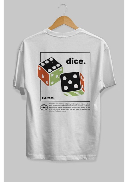 Dice Yazılı Arka Baskılı Beyaz Oversize T-Shirt Erkek Kadın Bisiklet Yaka modelleri
