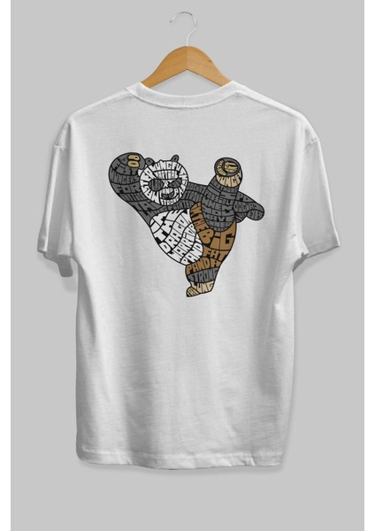 Warrior Panda Arka Baskılı Beyaz Oversize T-Shirt Erkek Kadın Bisiklet Yaka fiyatları