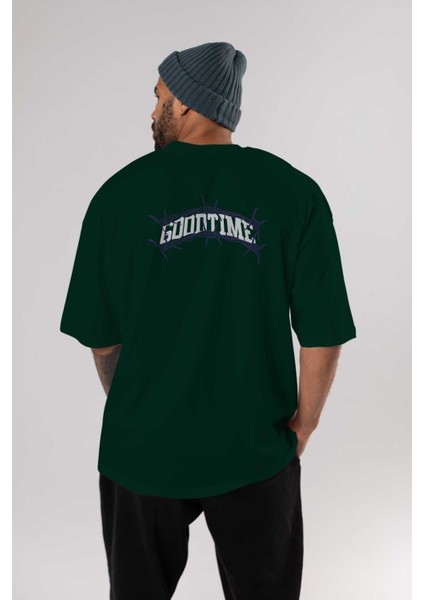 Good Time Arka Baskılı Zümrüt Yeşili Oversize T-Shirt Unisex Erkek Kadın Bisiklet Yaka indirimleri