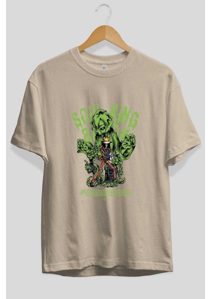 Soul King Brook Anime Ön Baskılı Bej Oversize T-Shirt Erkek Kadın fiyatları