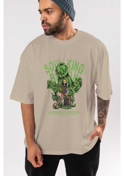 Soul King Brook Anime Ön Baskılı Bej Oversize T-Shirt Erkek Kadın indirimleri
