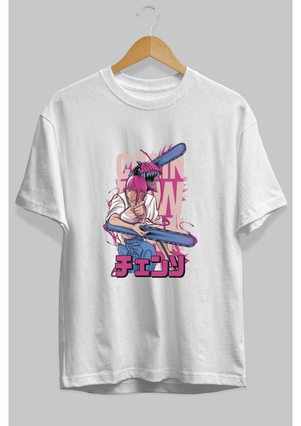 Denjı And Makıma Anime Ön Baskılı Beyaz Oversize T-Shirt Erkek Kadın fiyatları