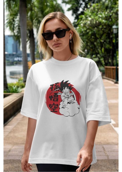 Dragon Ball Anime Ön Baskılı Beyaz Oversize T-Shirt Erkek Kadın indirimleri