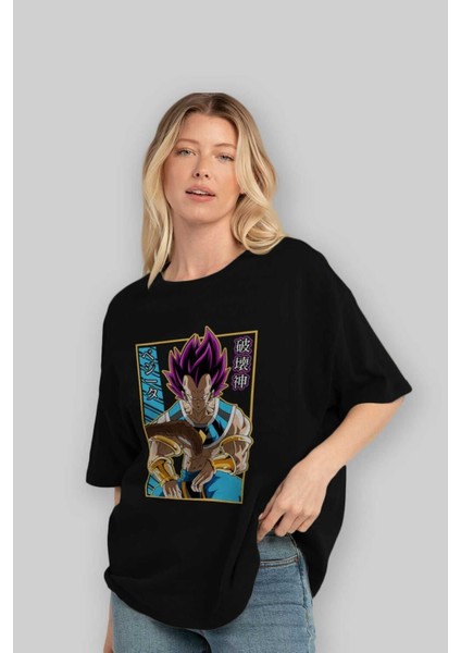 Dragonball Vegetahakaishin Anime Ön Baskılı Siyah Oversize T-Shirt Erkek Kadın fırsatları