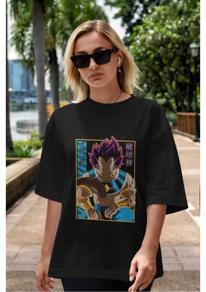 Dragonball Vegetahakaishin Anime Ön Baskılı Siyah Oversize T-Shirt Erkek Kadın indirimleri