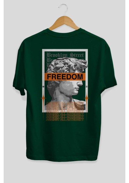 Brooklyn Street Arka Baskılı Zümrüt Yeşili Oversize T-Shirt Unisex Erkek Kadın Bisiklet Yaka fiyatları