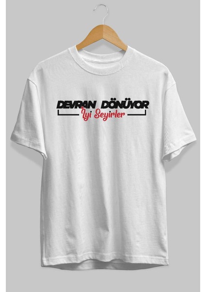 Devran Dönüyor Iyi Seyirler Ön Baskılı Beyaz Oversize T-Shirt Erkek Kadın Bisiklet Yaka fiyatları