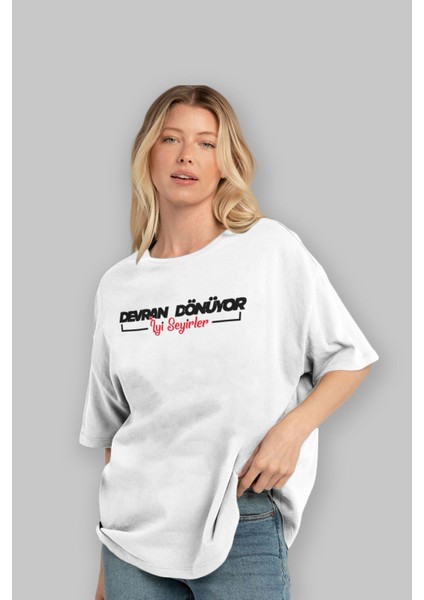 Devran Dönüyor Iyi Seyirler Ön Baskılı Beyaz Oversize T-Shirt Erkek Kadın Bisiklet Yaka fırsatları
