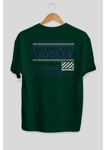 Dublin Arka Baskılı Zümrüt Yeşili Oversize T-Shirt Unisex Erkek Kadın Bisiklet Yaka fiyatları