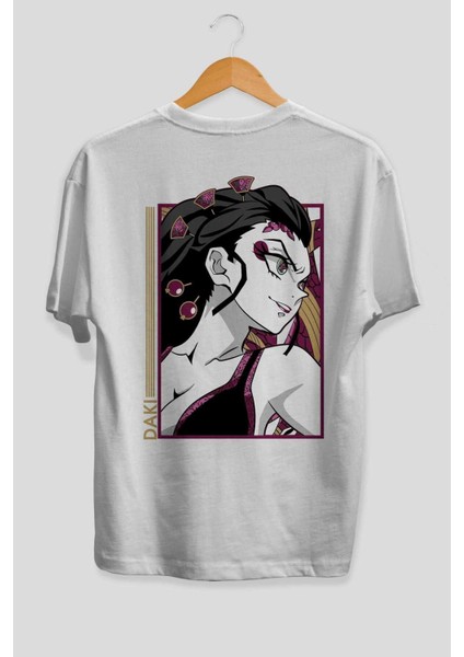 Daki Demıon Slayer Anime Arka Baskılı Beyaz Oversize T-Shirt Pamuk Erkek Kadın fiyatları