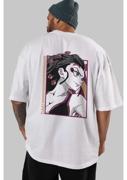 Daki Demıon Slayer Anime Arka Baskılı Beyaz Oversize T-Shirt Pamuk Erkek Kadın indirimleri