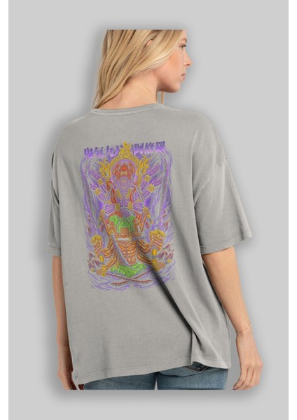 Roronoa Zoro 2 Anime Arka Baskılı Gri Oversize T-Shirt %100 Pamuk Erkek Kadın modelleri