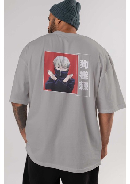 Toge Inumaki Anime Arka Baskılı Gri Oversize T-Shirt %100 Pamuk Erkek Kadın indirimleri