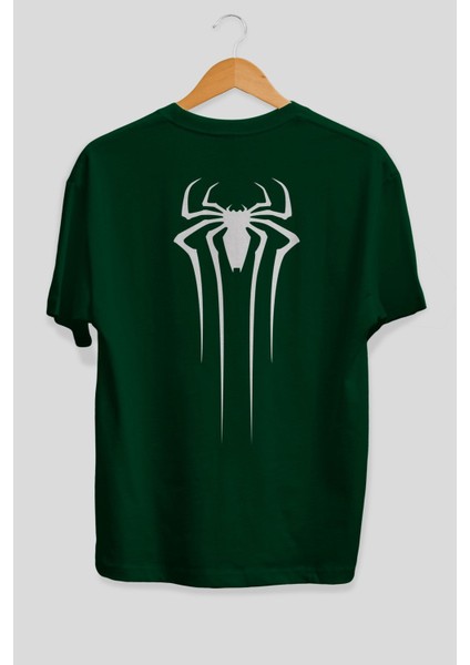 Spiderman Arka Baskılı Zümrüt Yeşili Oversize T-Shirt Unisex Erkek Kadın Bisiklet Yaka fiyatları