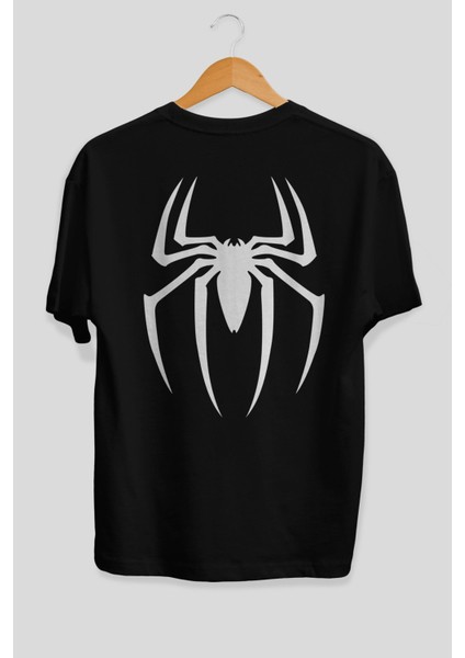 Spiderman Arka Baskılı Siyah Oversize T-Shirt Erkek Kadın Bisiklet Yaka fiyatları