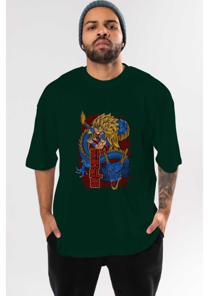 Dragon Ball Z Anime Ön Baskılı Zümrüt Yeşili Oversize T-Shirt Erkek Kadın
