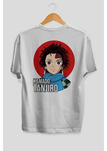 Tanjıro Kamado Anime Arka Baskılı Beyaz Oversize T-Shirt Pamuk Erkek Kadın fiyatları