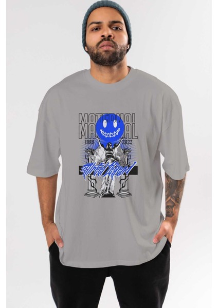 Maternal Street Legend Ön Baskılı Gri Oversize T-Shirt Unisex Erkek Kadın Bisiklet Yaka