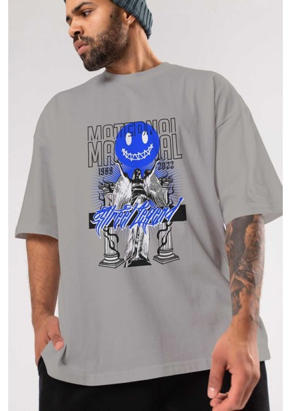Maternal Street Legend Ön Baskılı Gri Oversize T-Shirt Unisex Erkek Kadın Bisiklet Yaka