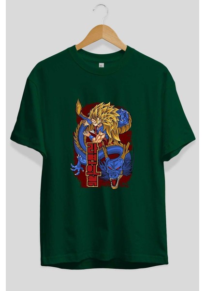 Dragon Ball Z Anime Ön Baskılı Zümrüt Yeşili Oversize T-Shirt Erkek Kadın fiyatları