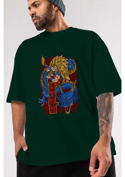 Dragon Ball Z Anime Ön Baskılı Zümrüt Yeşili Oversize T-Shirt Erkek Kadın modelleri
