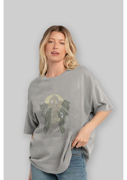Gasmask Gangsta Ön Baskılı Gri Oversize T-Shirt Unisex Erkek Kadın Bisiklet Yaka fırsatları