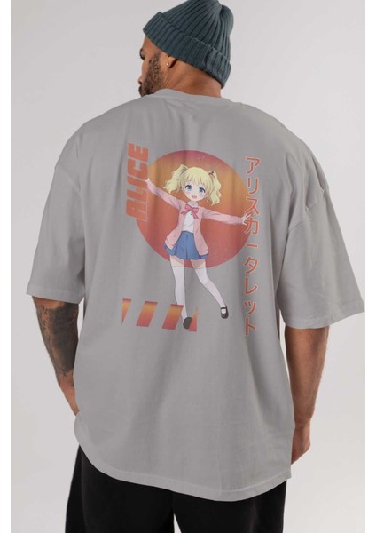 Alice Cartelet 15 Anime Arka Baskılı Gri Oversize T-Shirt %100 Pamuk Erkek Kadın indirimleri
