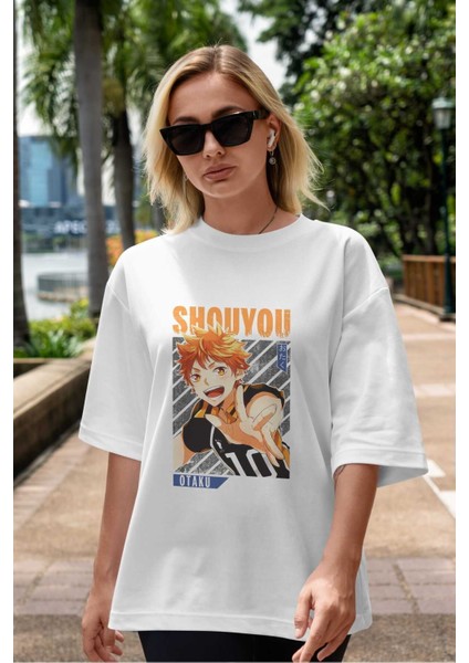 Shouyou Hinata 9 Anime Ön Baskılı Beyaz Oversize T-Shirt Erkek Kadın indirimleri