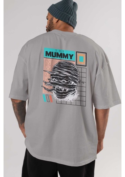 The Mummy 2 Arka Baskılı Gri Oversize T-Shirt Unisex Erkek Kadın Bisiklet Yaka indirimleri