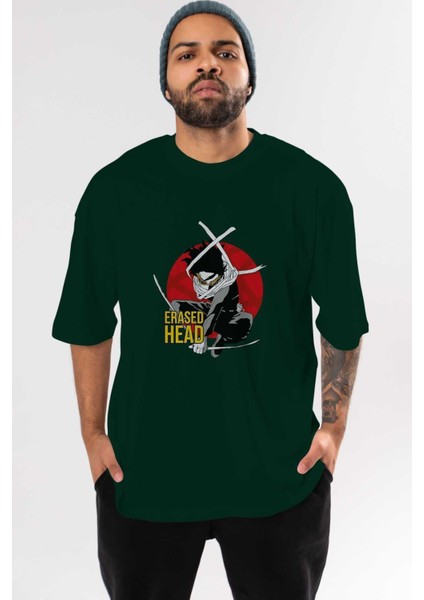 Erased Head Anime Ön Baskılı Zümrüt Yeşili Oversize T-Shirt Erkek Kadın