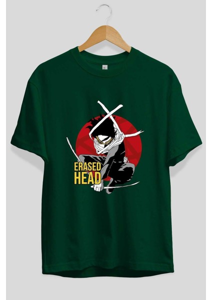 Erased Head Anime Ön Baskılı Zümrüt Yeşili Oversize T-Shirt Erkek Kadın fiyatları