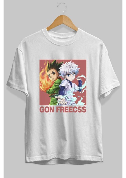 Gon Freecss Hunter x Hunter 4 Anime Ön Baskılı Beyaz Oversize T-Shirt Erkek Kadın fiyatları