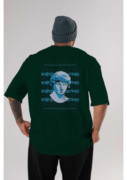 Nobody Understand Arka Baskılı Zümrüt Yeşili Oversize T-Shirt Unisex Erkek Kadın Bisiklet Yaka
