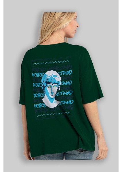 Nobody Understand Arka Baskılı Zümrüt Yeşili Oversize T-Shirt Unisex Erkek Kadın Bisiklet Yaka fırsatları