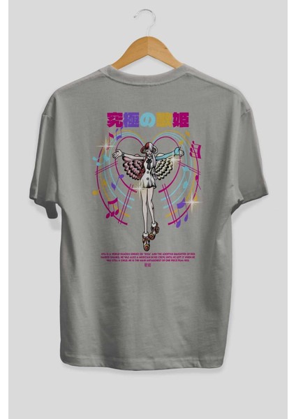 Uta Anime Arka Baskılı Gri Oversize T-Shirt %100 Pamuk Erkek Kadın fiyatları